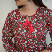 Red - Jaipur Printed Cotton A-Line Kurta 12