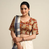 Red - Kalamkari Block Printed Cotton Stitched Blouse