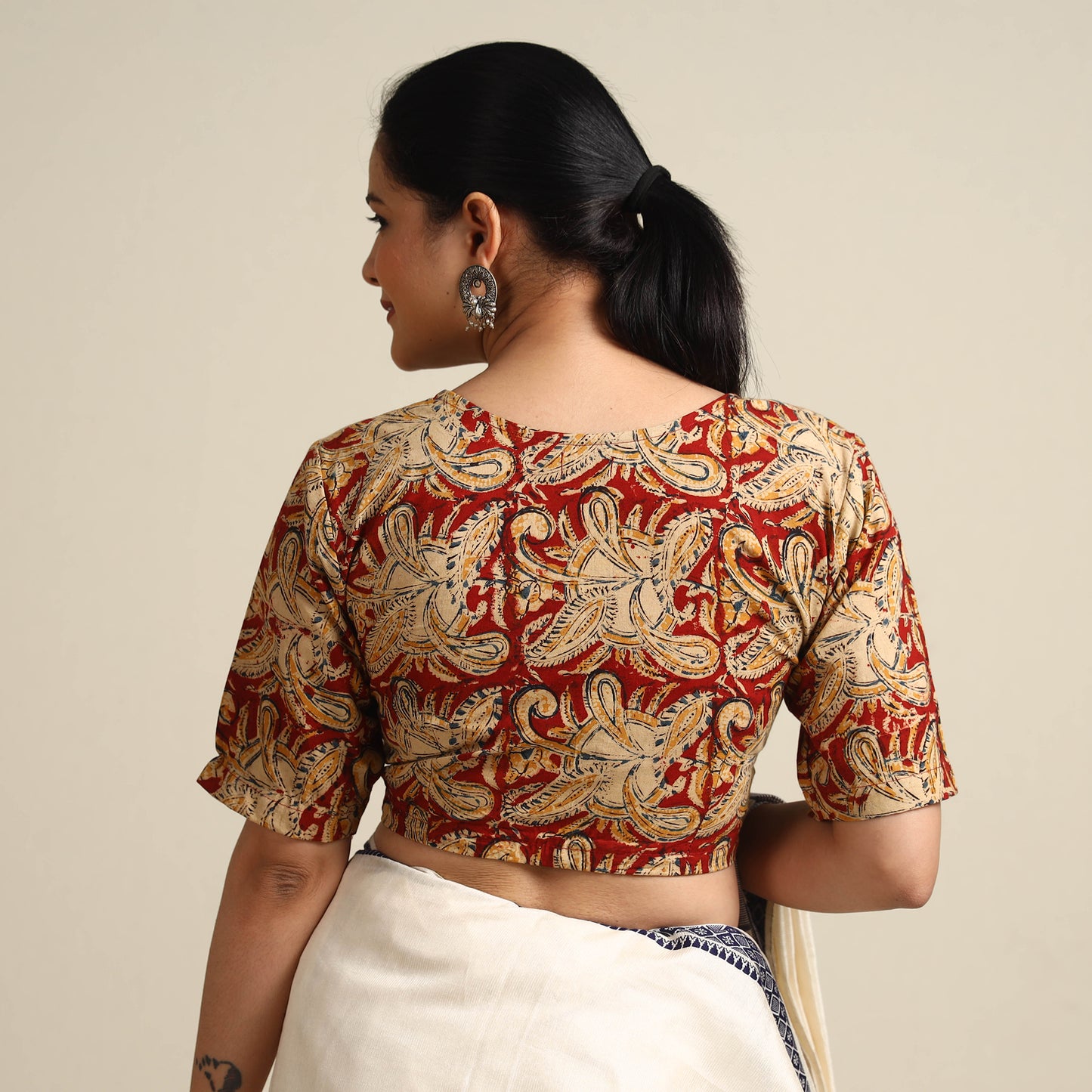 Red - Kalamkari Block Printed Cotton Stitched Blouse