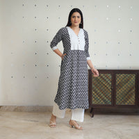 Black - Jaipur Printed Patchwork Cotton A-Line Kurta 03