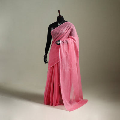 Pink - Nazaakat Kota Doria Cotton Plain Saree with Blouse & Jewellery Set 122