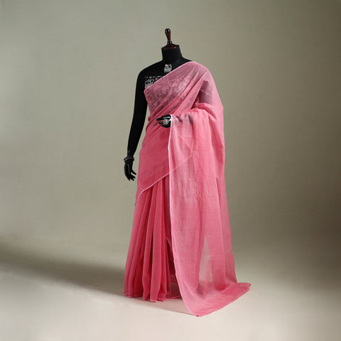 Pink - Nazaakat Kota Doria Cotton Plain Saree with Blouse & Jewellery Set 122