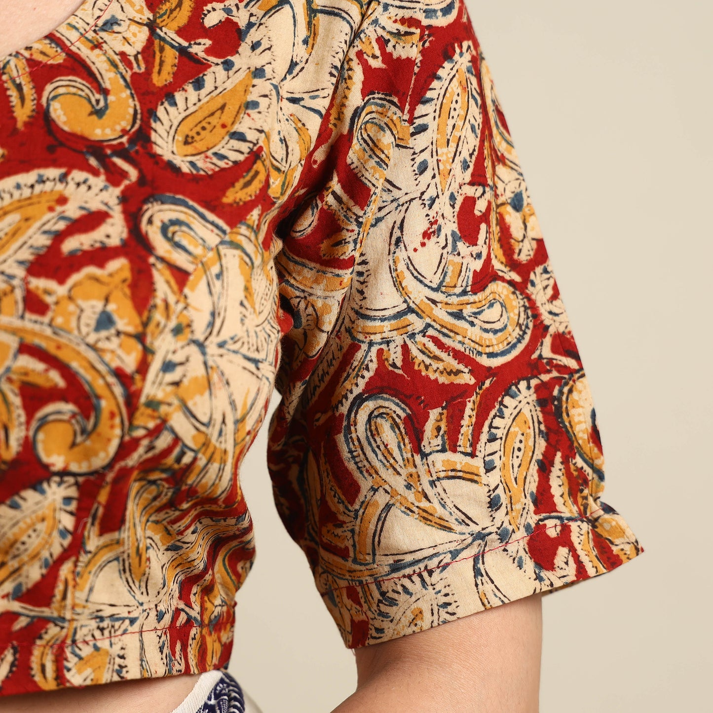 Red - Kalamkari Block Printed Cotton Stitched Blouse