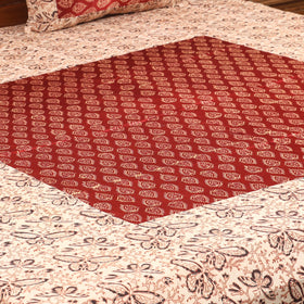 Beige - kalamkari with modal silk patch cotton bedsheet set