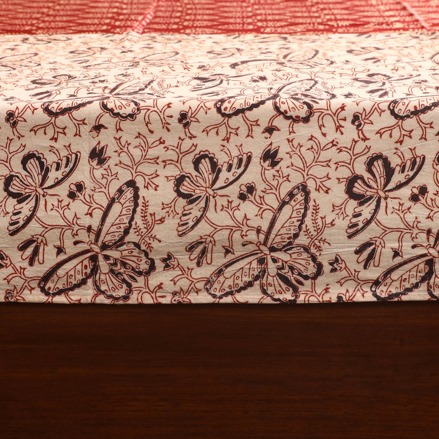 Beige - kalamkari with modal silk patch cotton bedsheet set