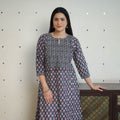 Black Jaipur Print Patchwork Cotton Straight Kurta for Women