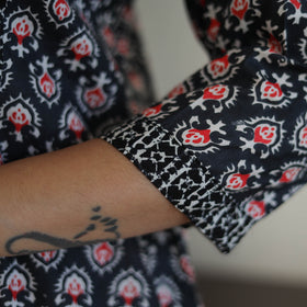 Black Jaipur Print Patchwork Cotton Straight Kurta for Women