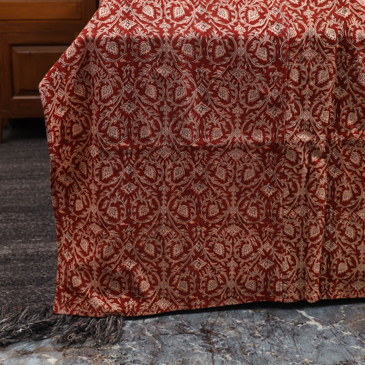 Red - kalamkari with modal silk patch cotton bedsheet set