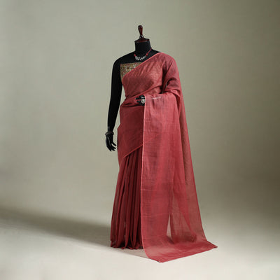 Red - Nazaakat Kota Doria Cotton Plain Saree with Blouse & Jewellery Set 124