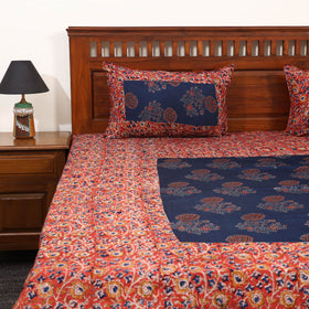 Red - kalamkari with modal silk patch cotton bedsheet set