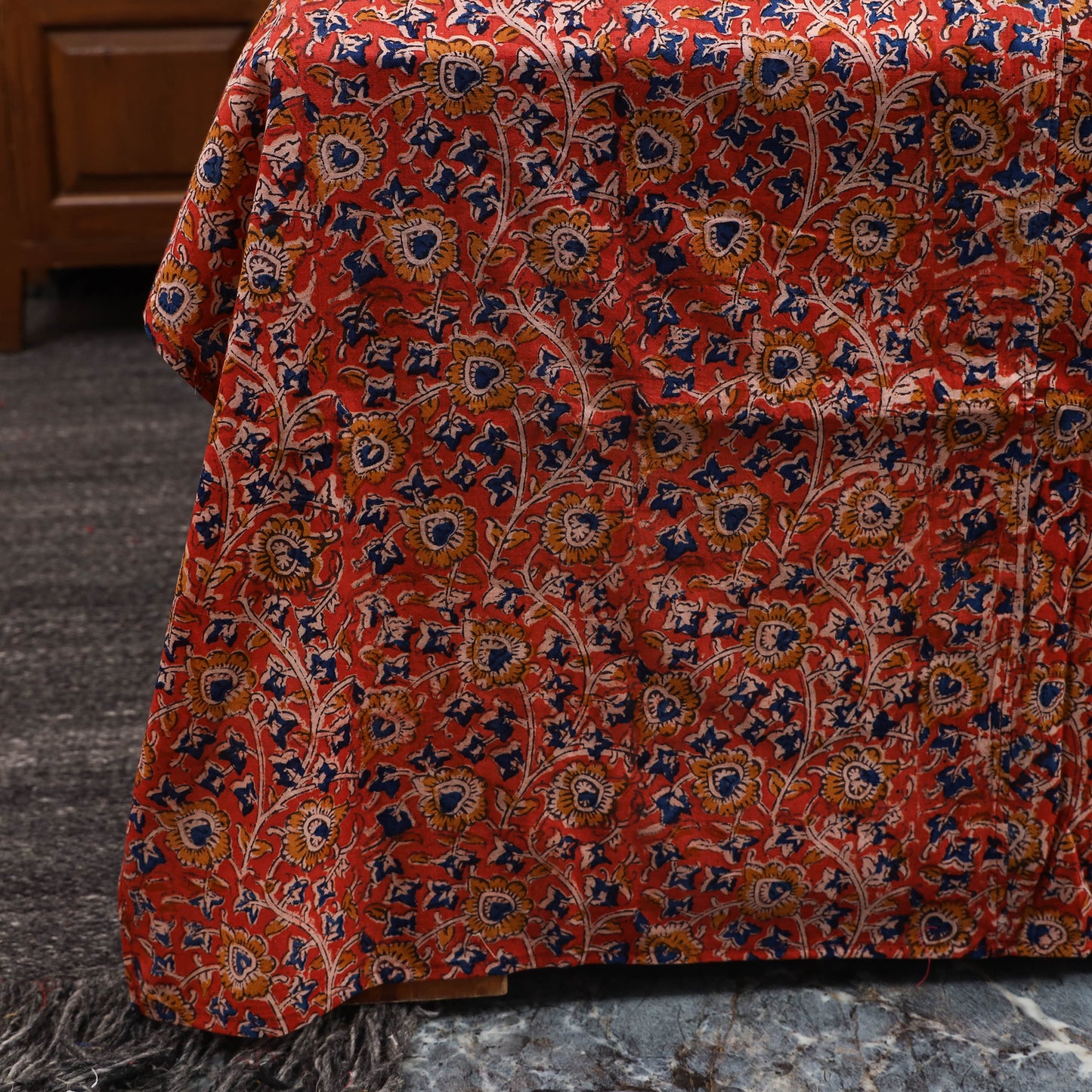 Red - kalamkari with modal silk patch cotton bedsheet set
