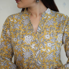 Yellow - Block Print Cotton Straight Sanganeri Kurta 02