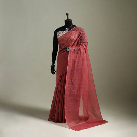 Red - Nazaakat Kota Doria Cotton Plain Saree with Blouse & Jewellery Set 125