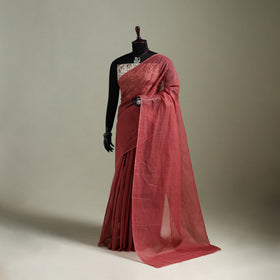 Red - Nazaakat Kota Doria Cotton Plain Saree with Blouse & Jewellery Set 125