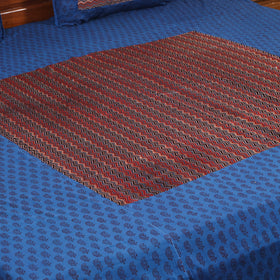 Blue Bagh Print with Ajrakh Modal Silk Patch Cotton Bedsheet Set