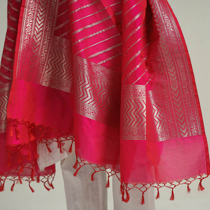 Pink - Banarasi Semi Silk Zari Jaal Dupatta with Tassels 21