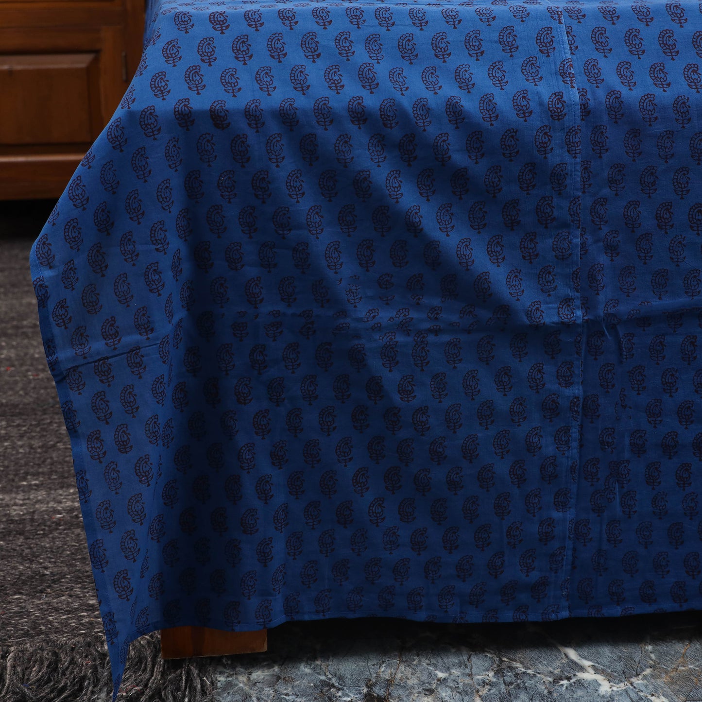 Blue Bagh Print with Ajrakh Modal Silk Patch Cotton Bedsheet Set