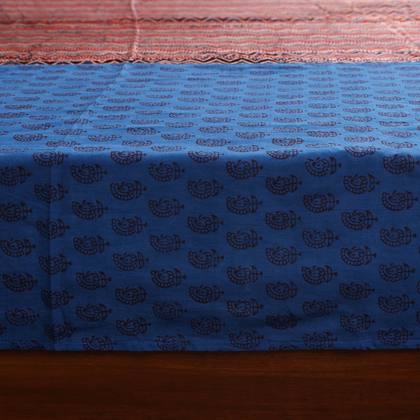 Blue Bagh Print with Ajrakh Modal Silk Patch Cotton Bedsheet Set