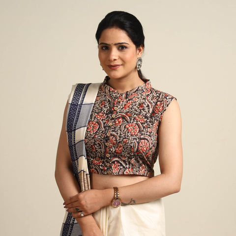 Black - Kalamkari Block Printed Cotton Stitched Blouse