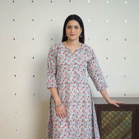 Grey - Block Print Cotton Straight Sanganeri Kurta 10