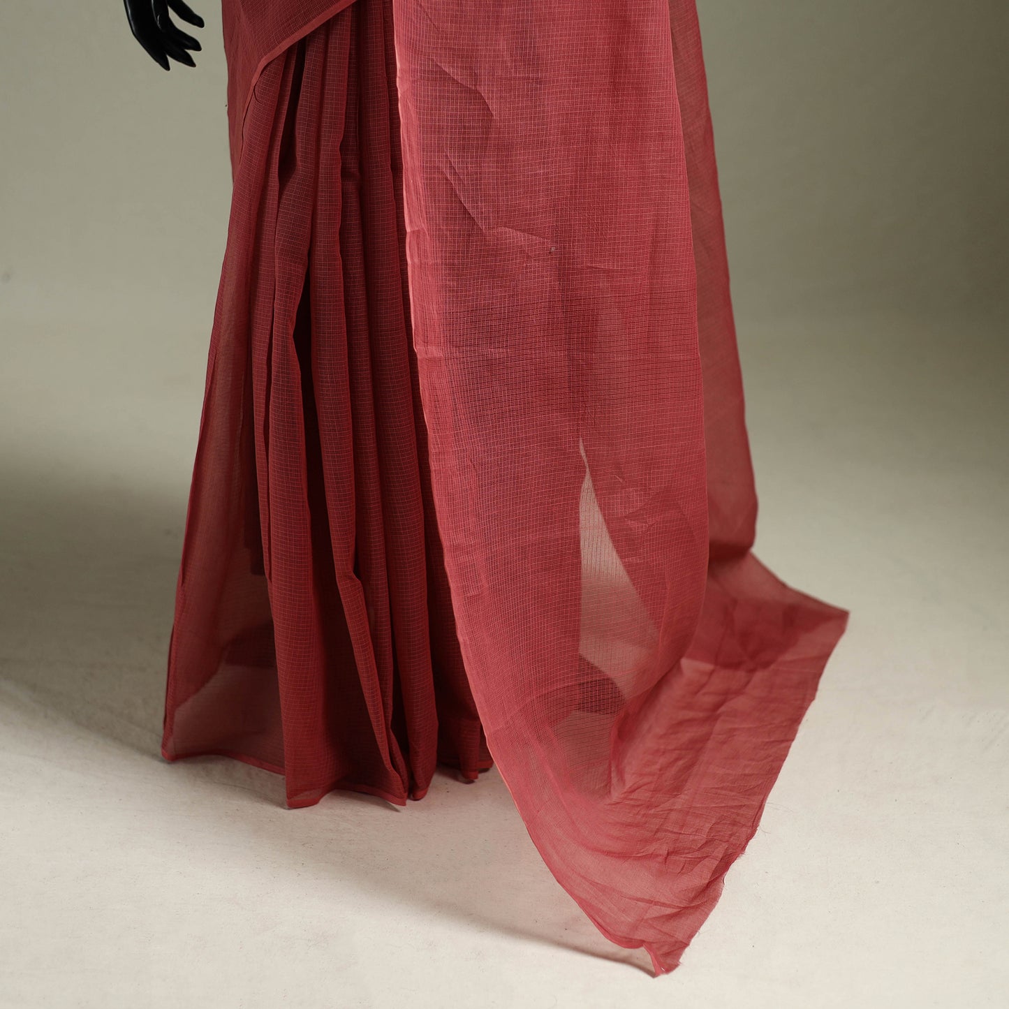 Red - Nazaakat Kota Doria Cotton Plain Saree with Blouse & Jewellery Set 127
