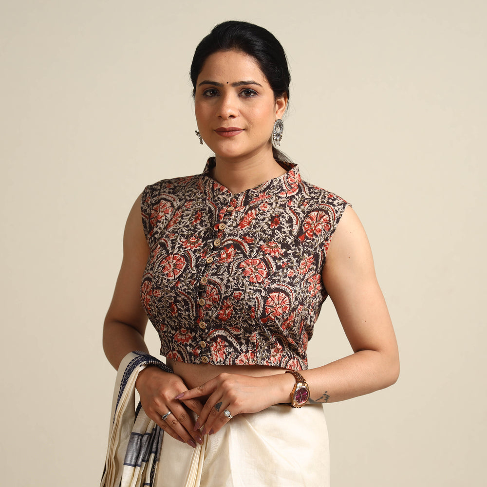 Black - Kalamkari Block Printed Cotton Stitched Blouse