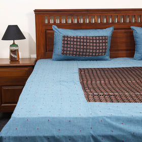 Blue - jacquard with modal silk patch cotton bedsheet set