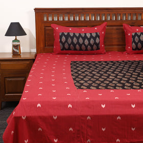 Red Jacquard with Ajrakh Modal Silk Patch Cotton Bedsheet Set