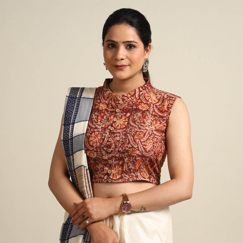 Red - Kalamkari Block Printed Cotton Stitched Blouse