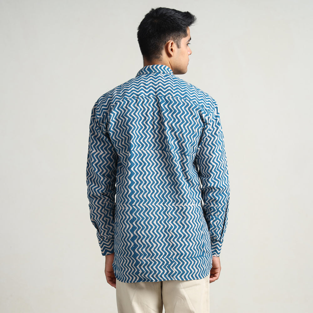 Blue - Hand Batik Printed Cotton Men Full Sleeve Shirt 09