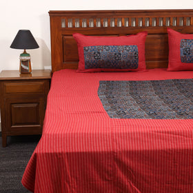 Red - jacquard with modal silk patch cotton bedsheet set 01