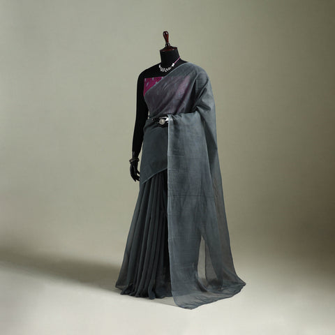 Grey - Nazaakat Kota Doria Cotton Plain Saree with Blouse & Jewellery Set 129