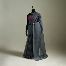 Grey - Nazaakat Kota Doria Cotton Plain Saree with Blouse & Jewellery Set 129