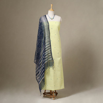 Green Jamdani Cotton Dress Material with Jewellery Set