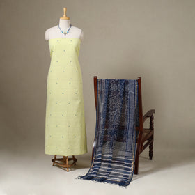 Green Jamdani Cotton Dress Material with Jewellery Set