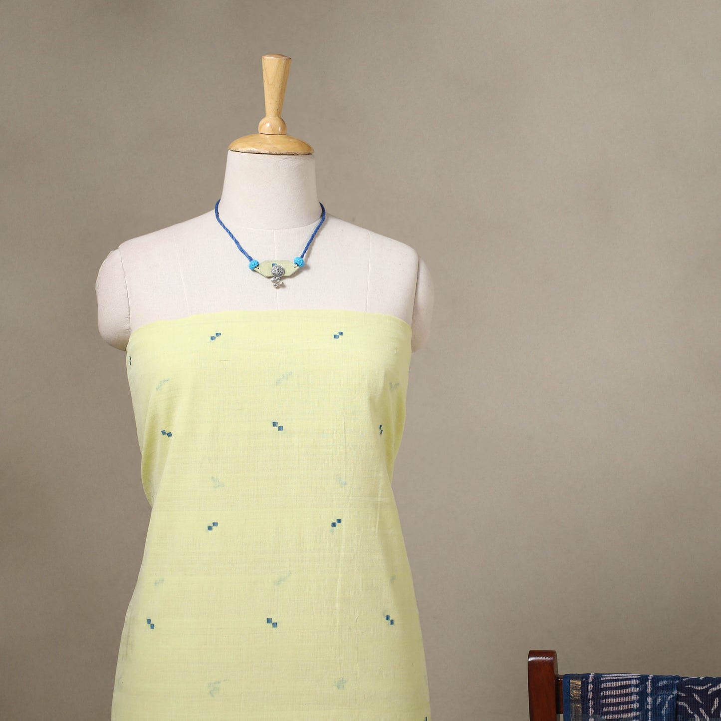 Green Jamdani Cotton Dress Material with Jewellery Set