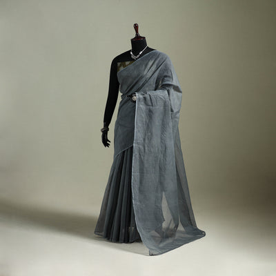 Grey - Nazaakat Kota Doria Cotton Plain Saree with Blouse & Jewellery Set 131