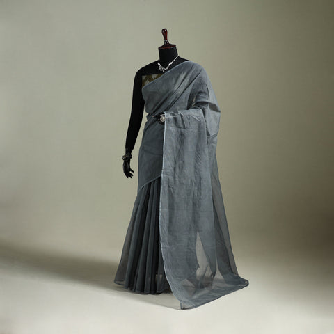 Grey - Nazaakat Kota Doria Cotton Plain Saree with Blouse & Jewellery Set 131