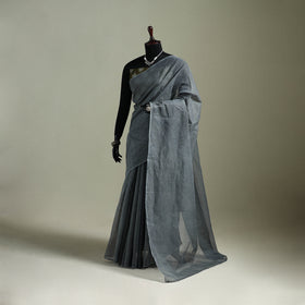 Grey - Nazaakat Kota Doria Cotton Plain Saree with Blouse & Jewellery Set 131