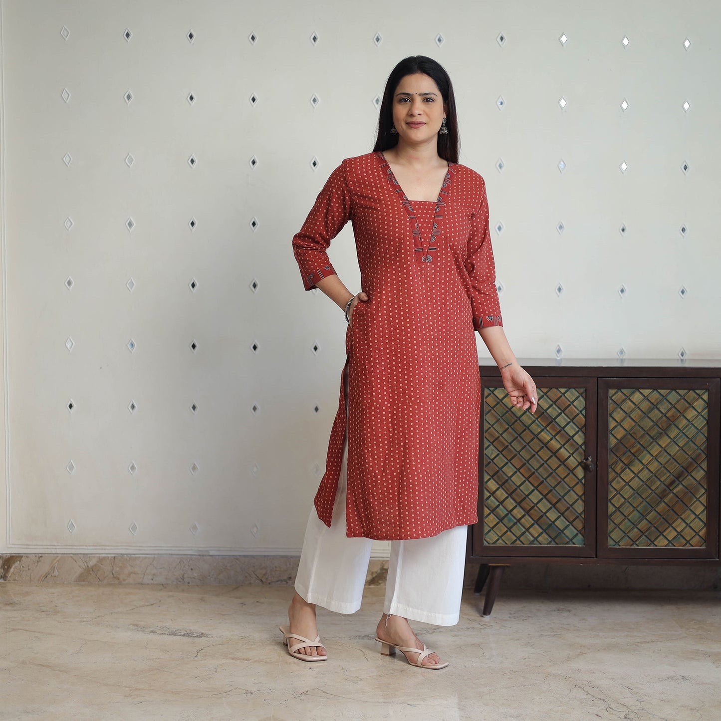 Red - Block Printed Cotton Straight Ajrakh Kurta 34