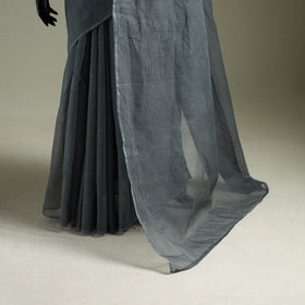 Grey - Nazaakat Kota Doria Cotton Plain Saree with Blouse & Jewellery Set 131