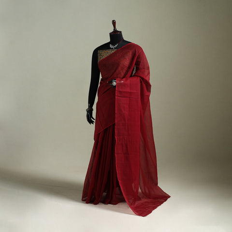 Red - Nazaakat Kota Doria Cotton Plain Saree with Blouse & Jewellery Set 132