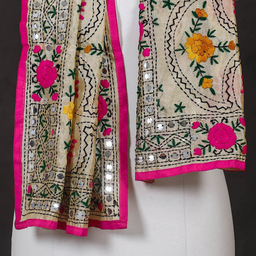 Pink - ranihati chanderi silk hand embroidered stole 02