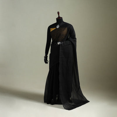 Black - Nazaakat Kota Doria Cotton Plain Saree with Blouse & Jewellery Set 133
