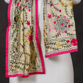 Pink - ranihati chanderi silk hand embroidered stole 05