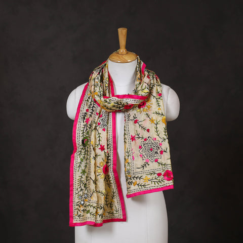 Pink - ranihati chanderi silk hand embroidered stole 05