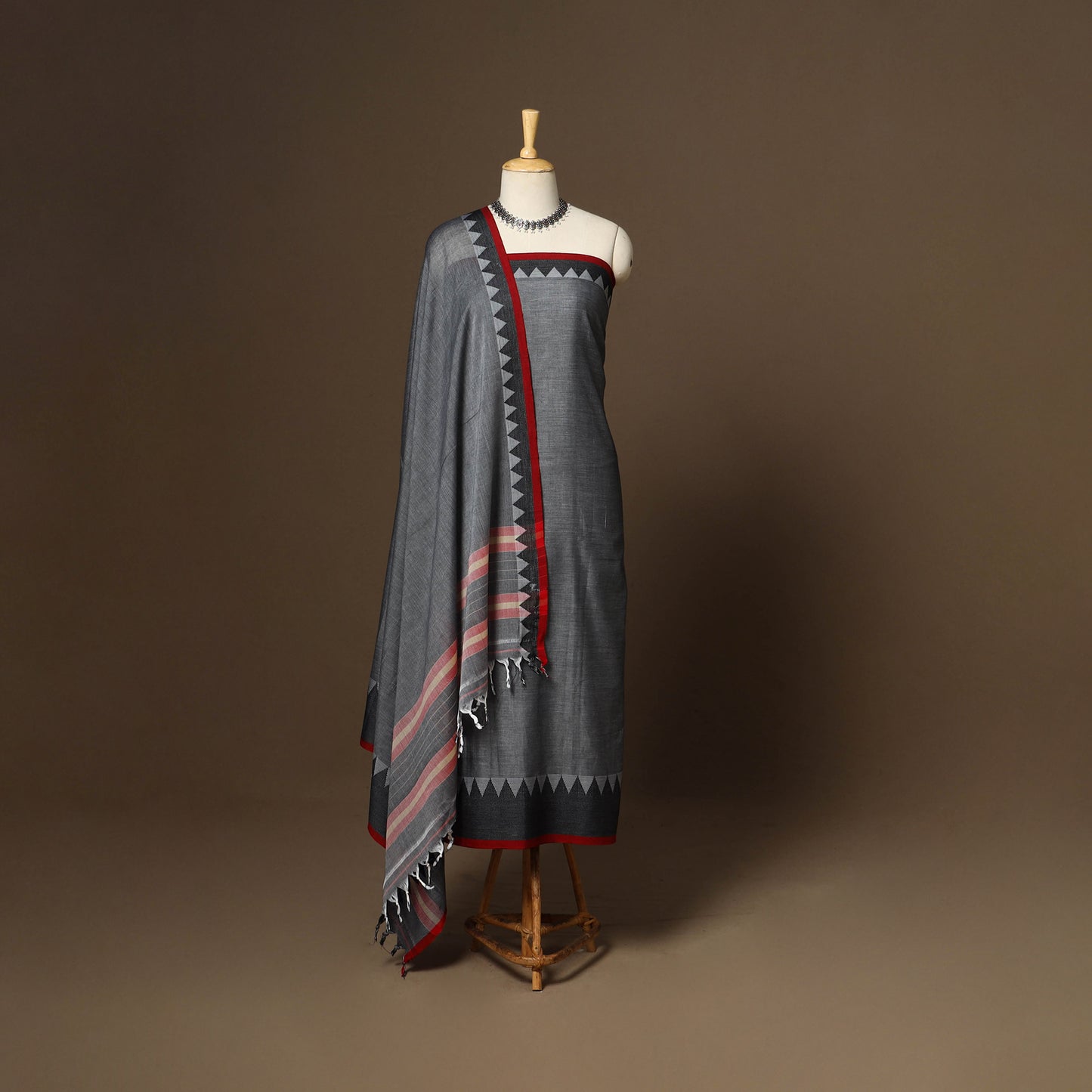 Grey - 3pc cotton unstitched dharwad dress material