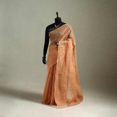 Peach - Nazaakat Kota Doria Cotton Plain Saree with Blouse & Jewellery Set 134