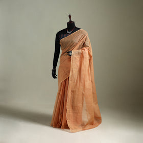 Peach - Nazaakat Kota Doria Cotton Plain Saree with Blouse & Jewellery Set 134