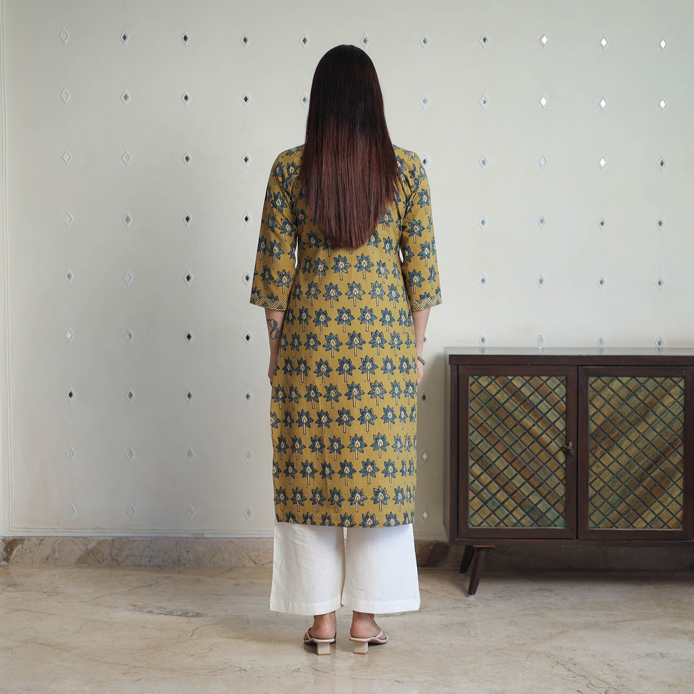 Yellow - Block Printed Cotton Straight Ajrakh Kurta 32